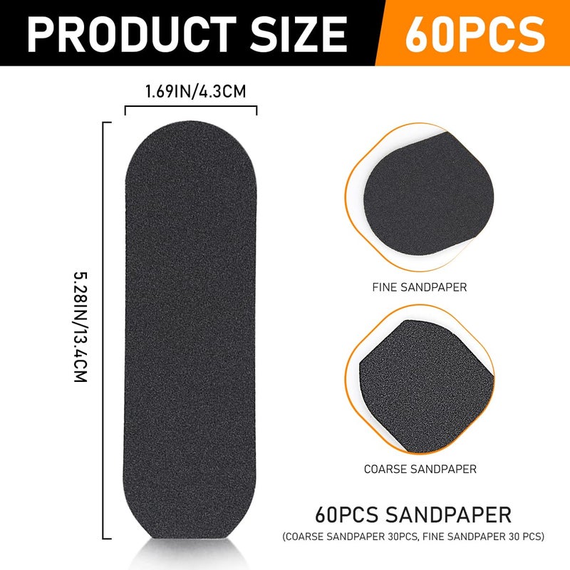 UPIQNG 60pcs Foot File Refills Pedicure Rasp Replacement Pads Self- Adhesive Coarse and Fine Sandpaper Reusable Callus Remover Tool (Black) - Image 2